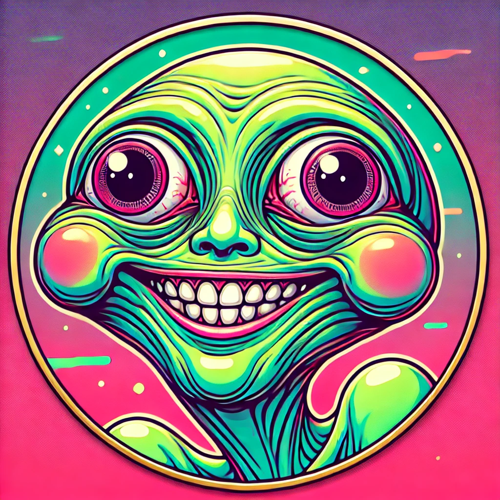 GASSY, a wide-eyed neon green alien with a mischievous grin